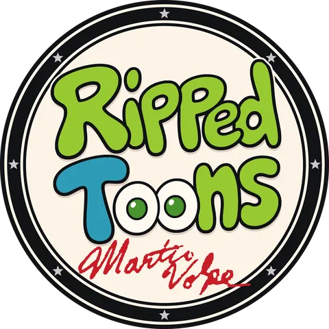 Classic Ripped Toons badge art by Marty Volpe