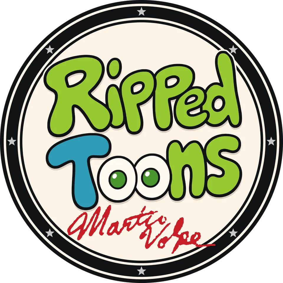 Classic Ripped Toons badge art by Marty Volpe
