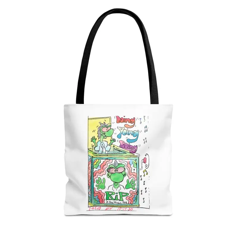 Rip in the Music Box on the All-Over Tote Bag. Art by Marty Volpe.